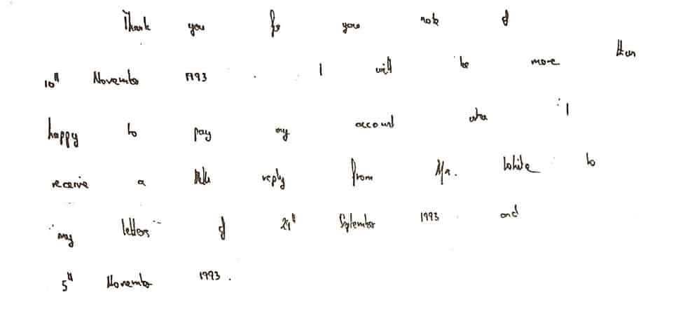 handwriting analysis example showing small writing