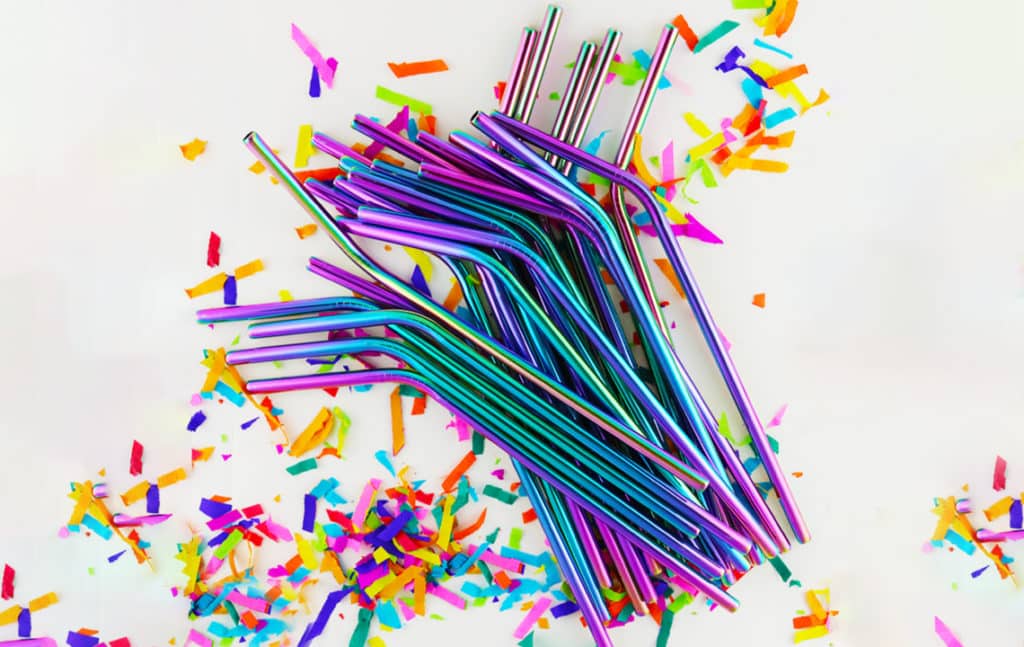 rainbow coloured metal straws sustainable promotional products